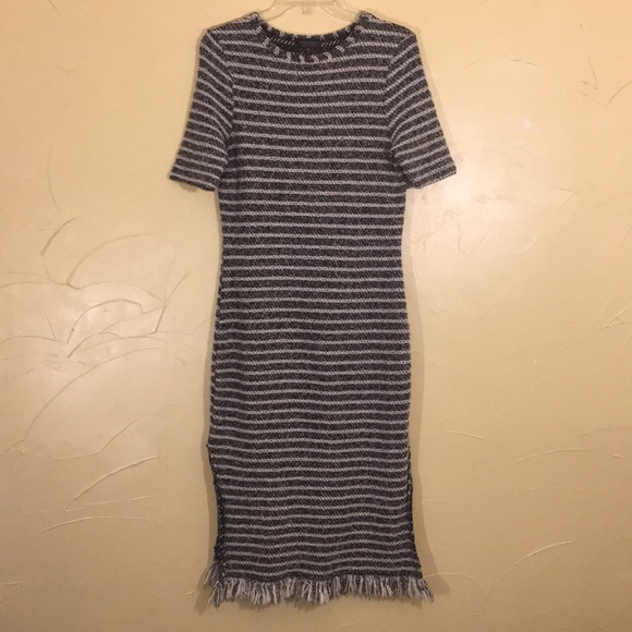 Topshop shirt dress tunic midi knit striped fringe - Picture 2 of 6